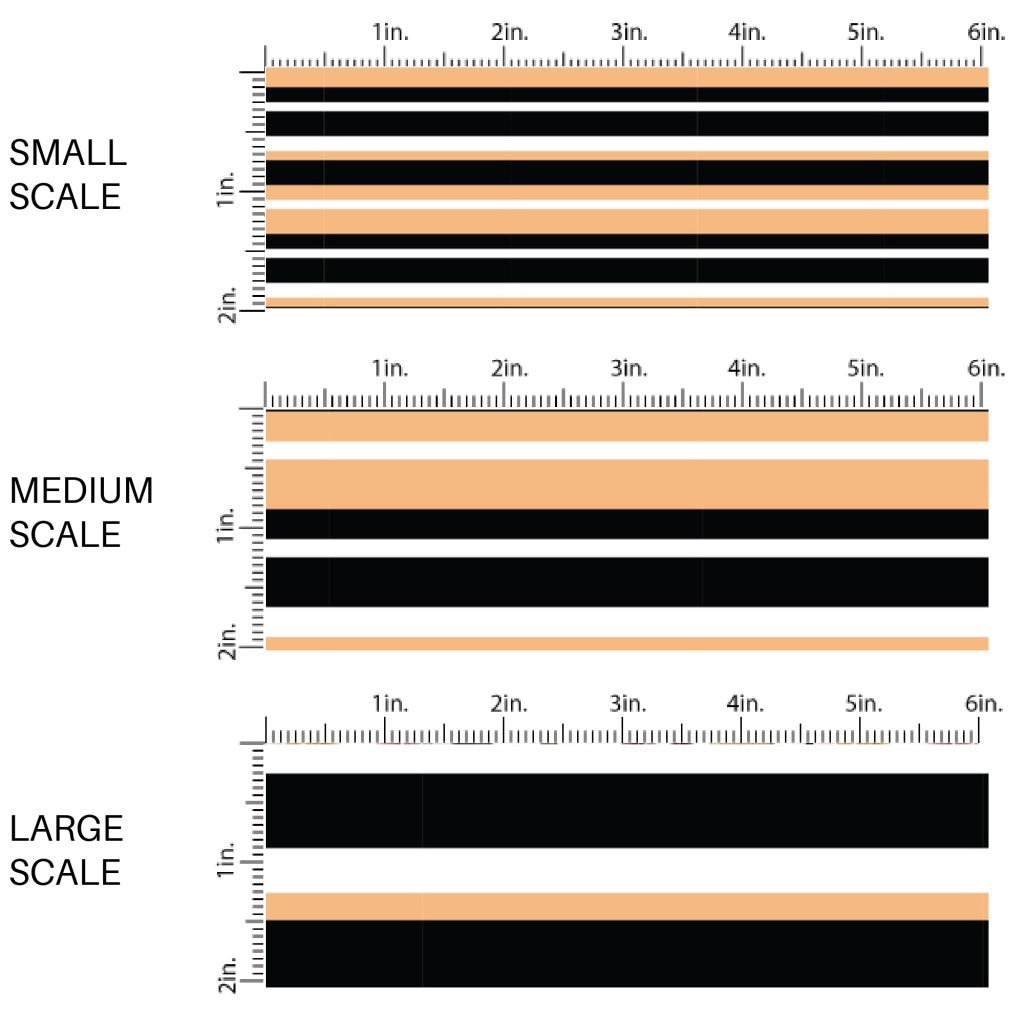 This scale chart of these Halloween themed pattern fabric by the yard features the following design elements: colorful stripe pattern. This fun spooky themed fabric can be used for all your sewing and crafting needs!