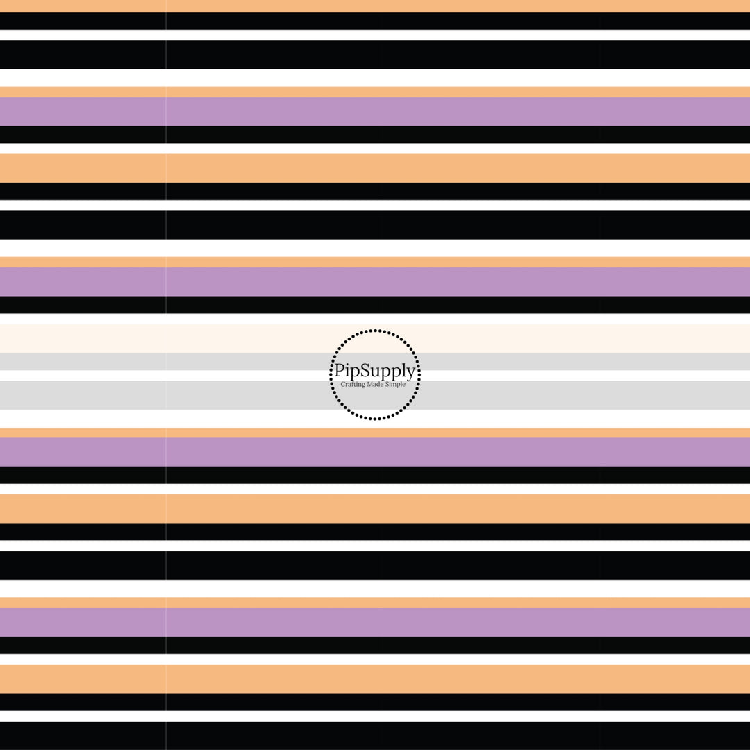 These Halloween themed pattern fabric by the yard features the following design elements: colorful stripe pattern. This fun spooky themed fabric can be used for all your sewing and crafting needs!