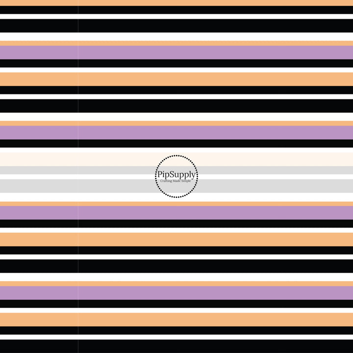 These Halloween themed pattern fabric by the yard features the following design elements: colorful stripe pattern. This fun spooky themed fabric can be used for all your sewing and crafting needs!