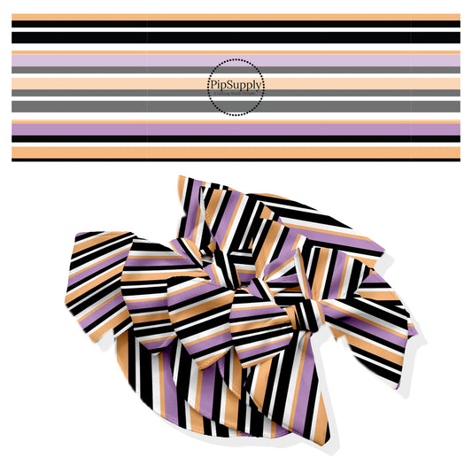 These Halloween themed no sew bow strips can be easily tied and attached to a clip for a finished hair bow. These fun spooky patterned bow strips are great for personal use or to sell. These bow strips feature the following design elements: colorful stripe pattern.