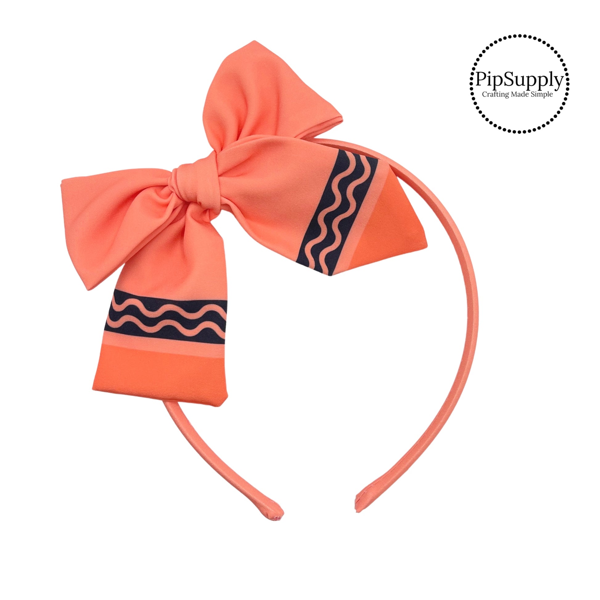 Peachy orange crayon school bow headband