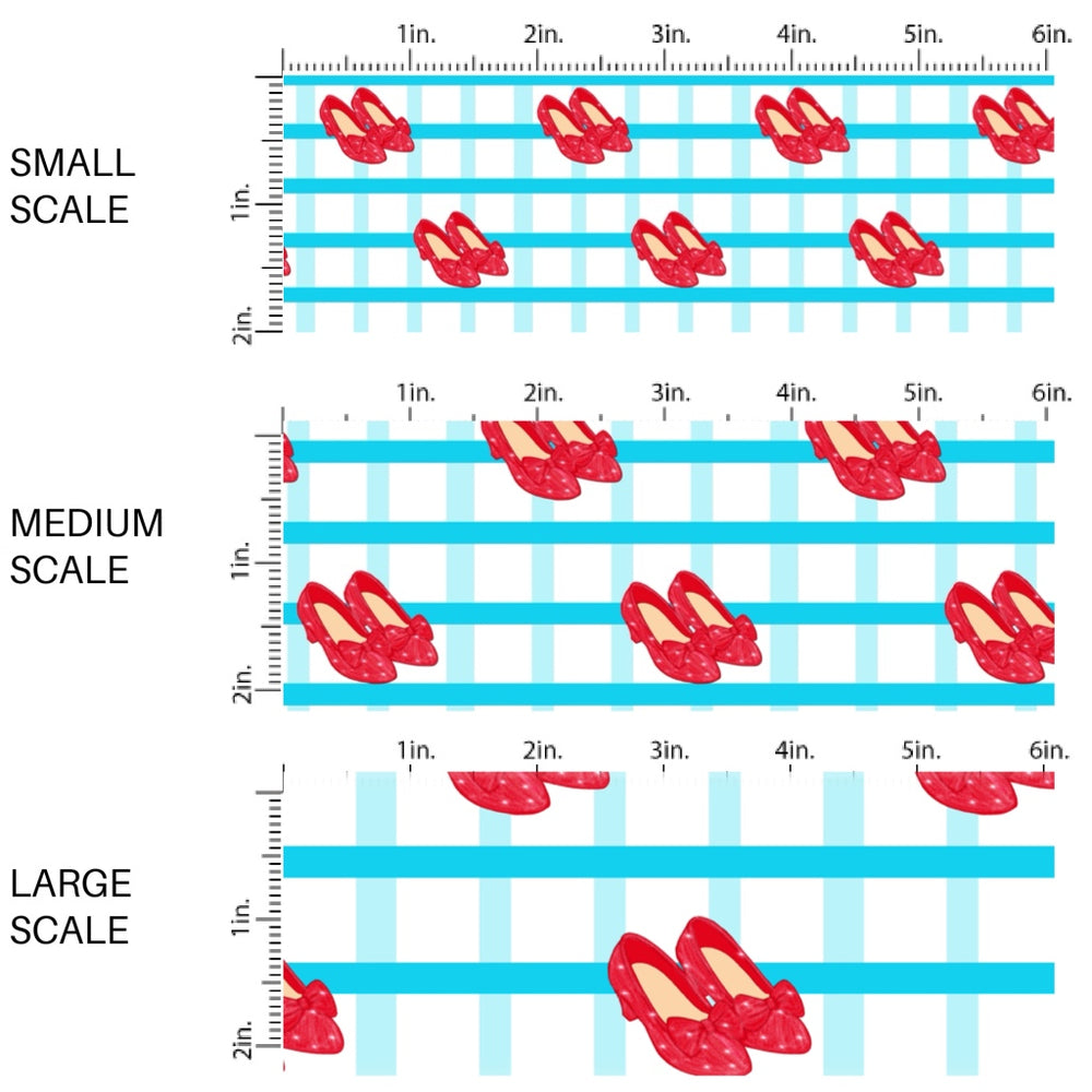 This fun themed fabric by the yard features red heels on blue plaid pattern. This fun pattern fabric can be used for all your sewing and crafting needs!