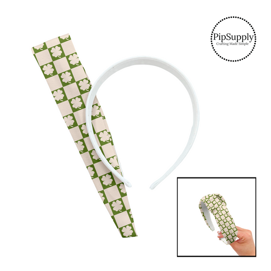 Green tiles with cream clovers on cream checker knotted headband kit