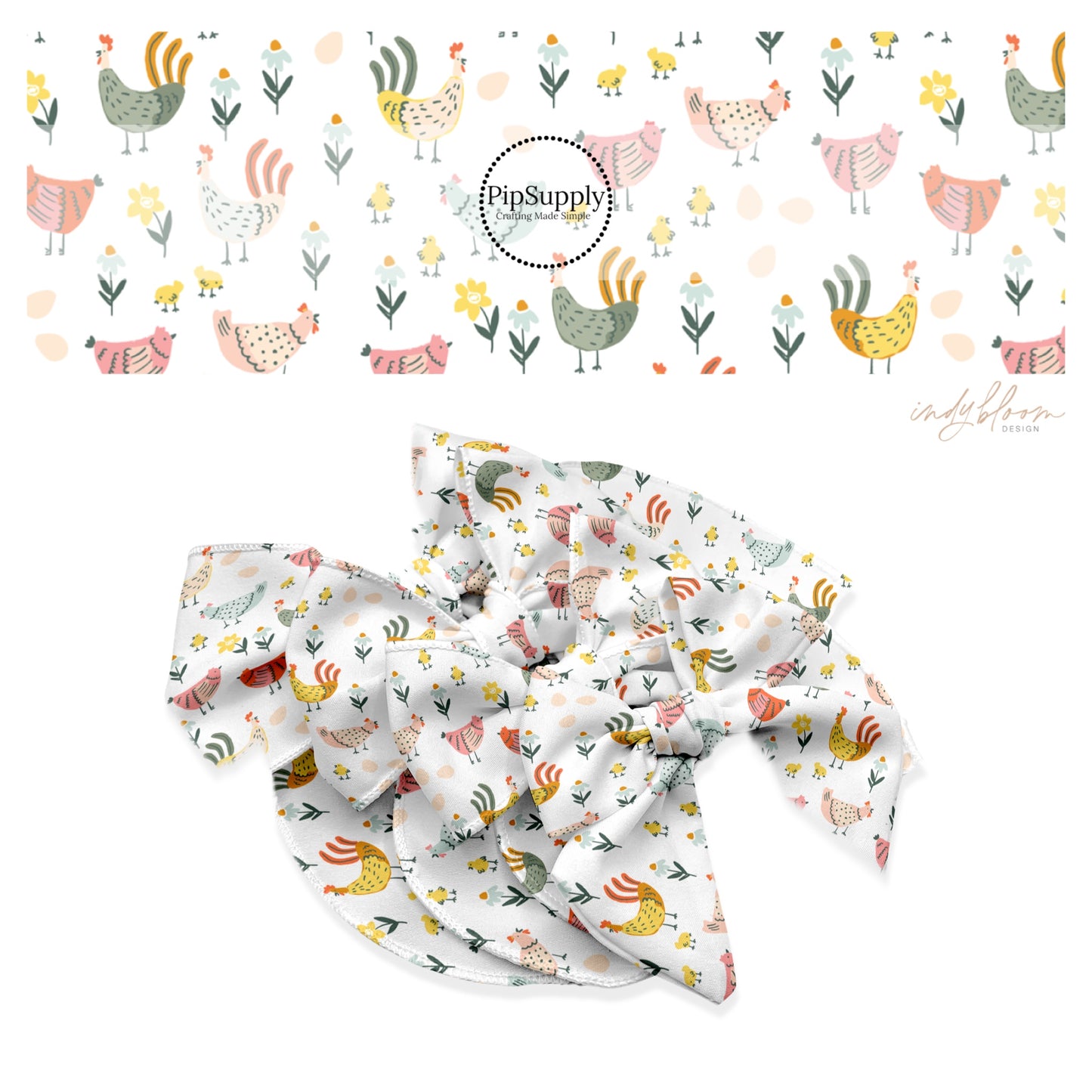 These spring pattern themed no sew bow strips can be easily tied and attached to a clip for a finished hair bow. These patterned bow strips are great for personal use or to sell. These bow strips features chickens and small flowers. 