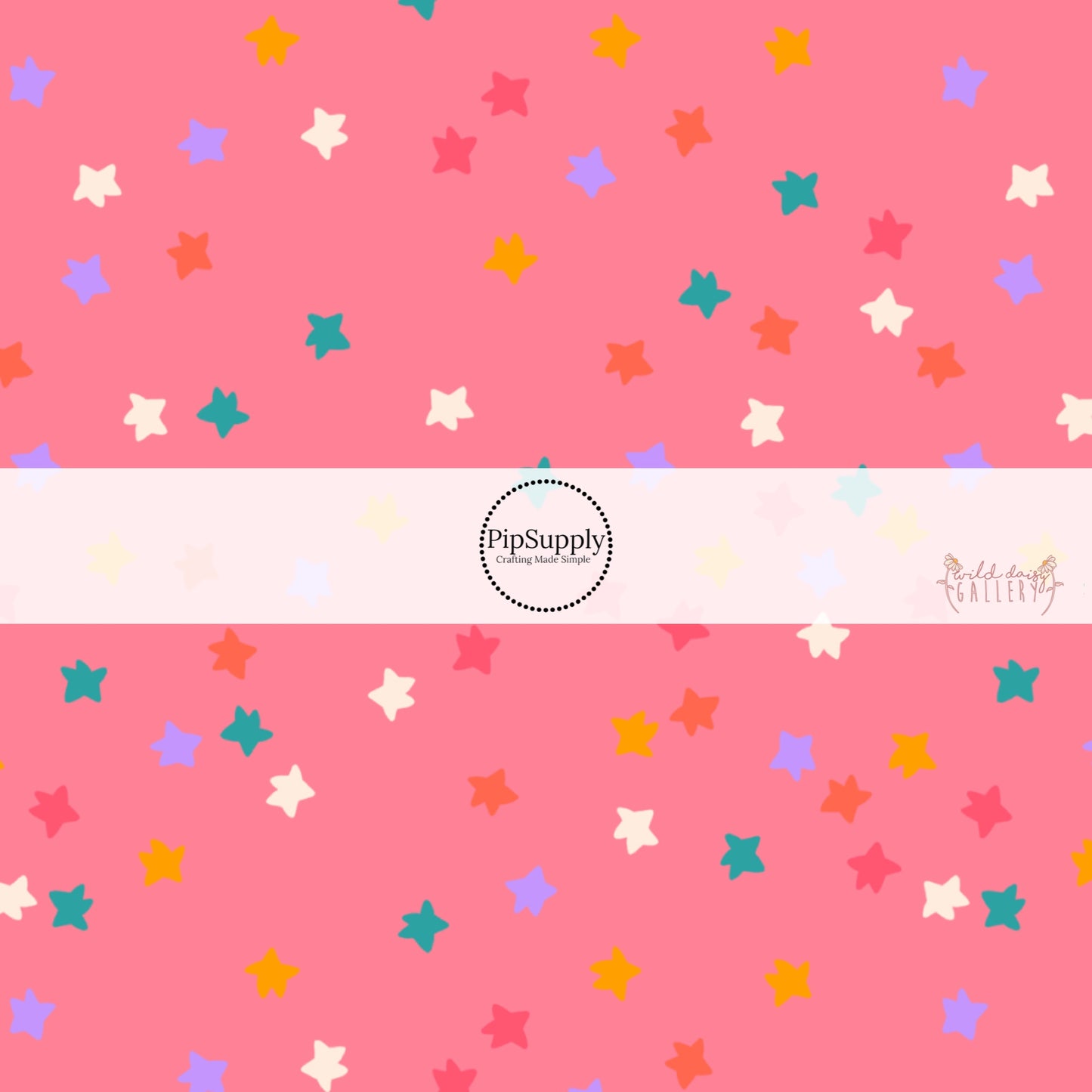 Scattered drawn stars on pink bow strips