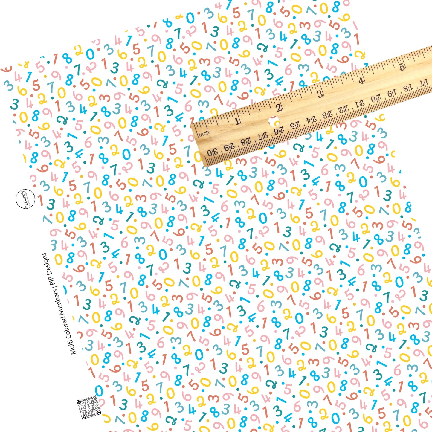 Scattered numbers and dots on white faux leather sheets