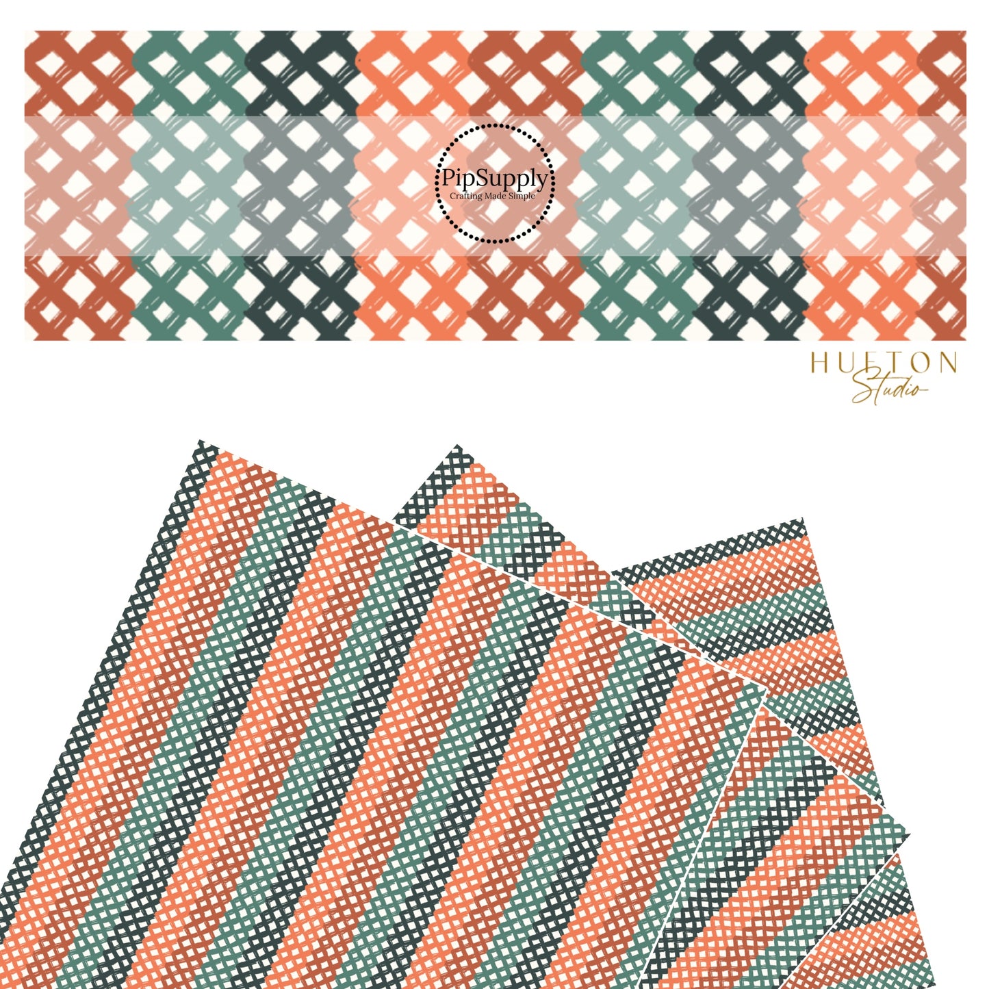 These fall lattice themed faux leather sheets contain the following design elements: crisscross stripe pattern in orange, rust, green, and dark green. Our CPSIA compliant faux leather sheets or rolls can be used for all types of crafting projects.