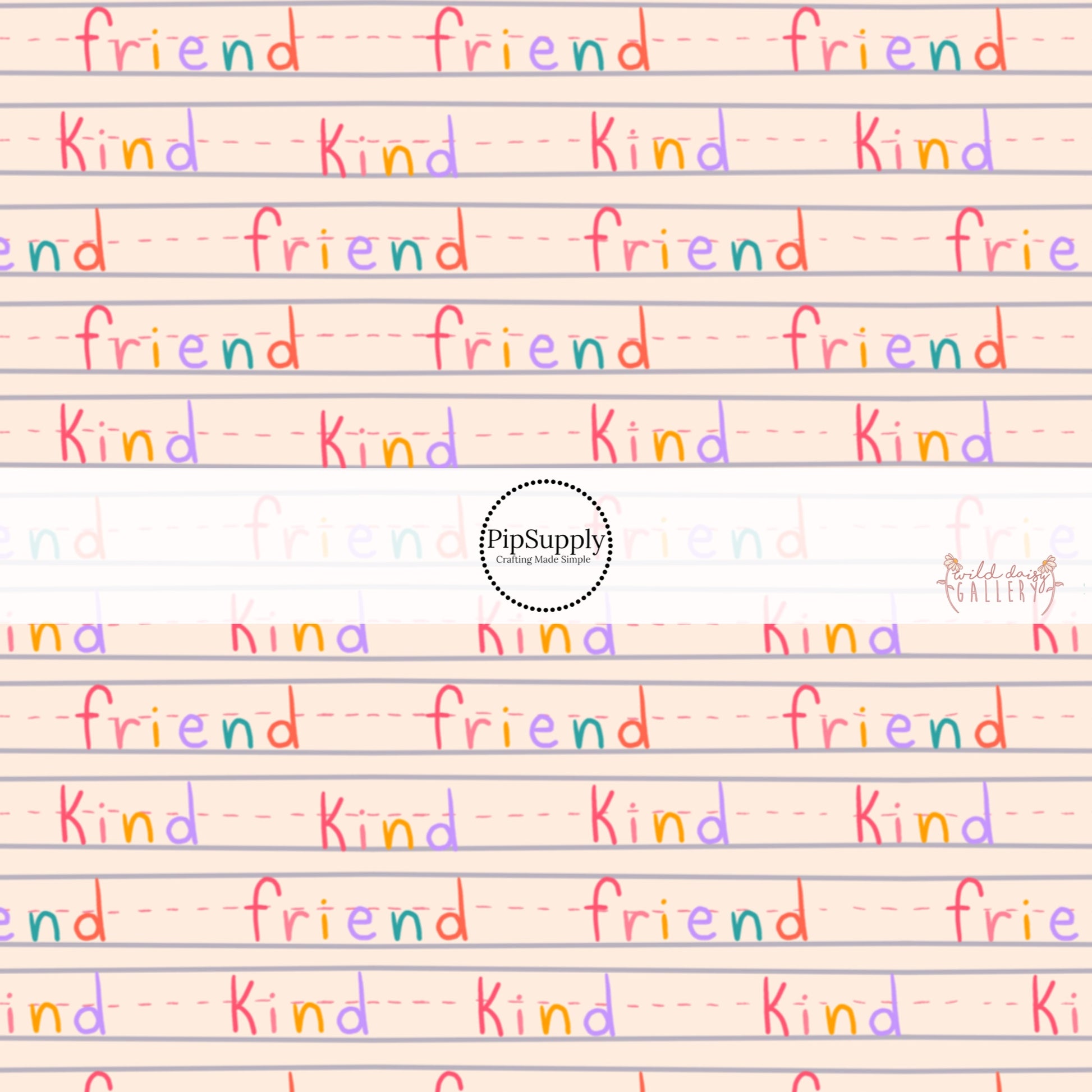 Cream school paper with kind and friend words written in colors bow strips