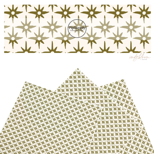 These summer faux leather sheets contain the following design elements: green compass star pattern on cream. Our CPSIA compliant faux leather sheets or rolls can be used for all types of crafting projects.