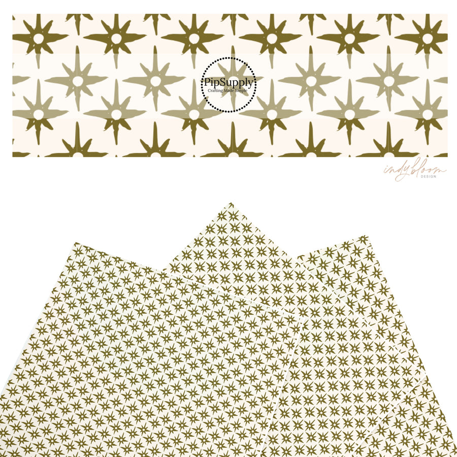 These summer faux leather sheets contain the following design elements: green compass star pattern on cream. Our CPSIA compliant faux leather sheets or rolls can be used for all types of crafting projects.