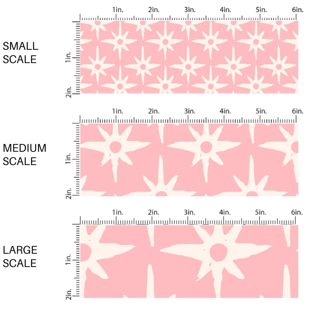 This scale chart of small scale, medium scale, and large scale of this summer fabric by the yard feature compass star pattern on pink. This fun summer themed fabric can be used for all your sewing and crafting needs!
