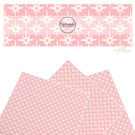 These summer faux leather sheets contain the following design elements: compass star pattern on pink. Our CPSIA compliant faux leather sheets or rolls can be used for all types of crafting projects.