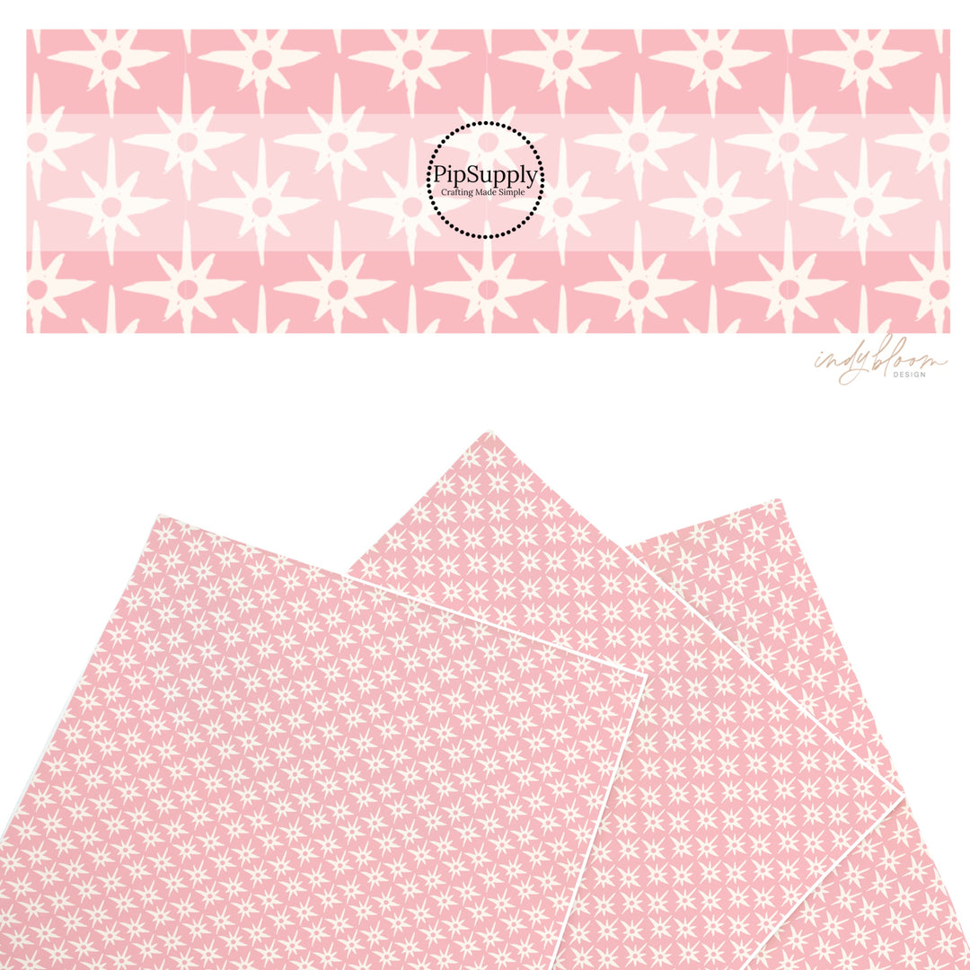 These summer faux leather sheets contain the following design elements: compass star pattern on pink. Our CPSIA compliant faux leather sheets or rolls can be used for all types of crafting projects.