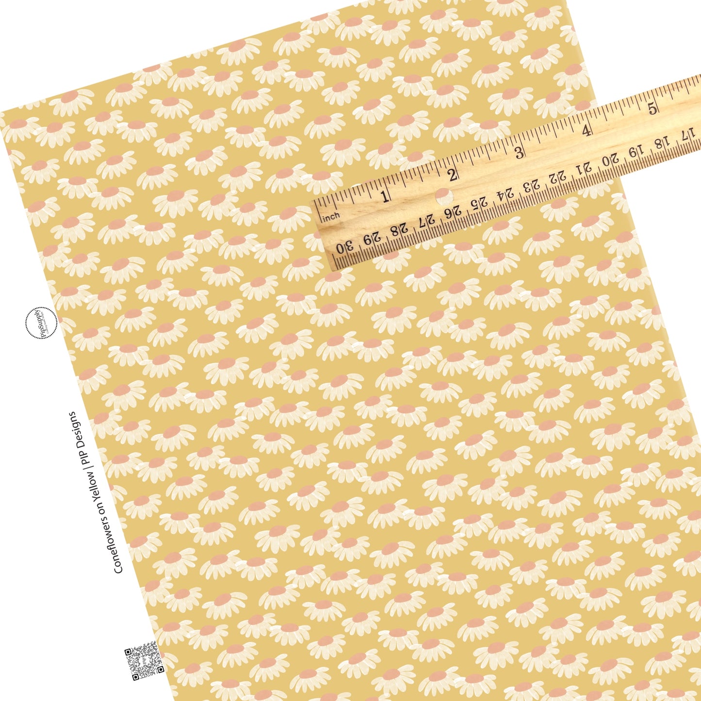 These spring flowers faux leather sheets contain the following design elements: coneflowers on yellow. Our CPSIA compliant faux leather sheets or rolls can be used for all types of crafting projects. 