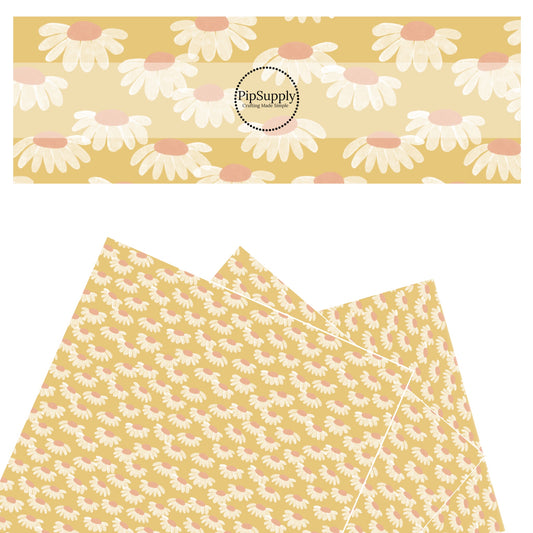These spring flowers faux leather sheets contain the following design elements: coneflowers on yellow. Our CPSIA compliant faux leather sheets or rolls can be used for all types of crafting projects. 
