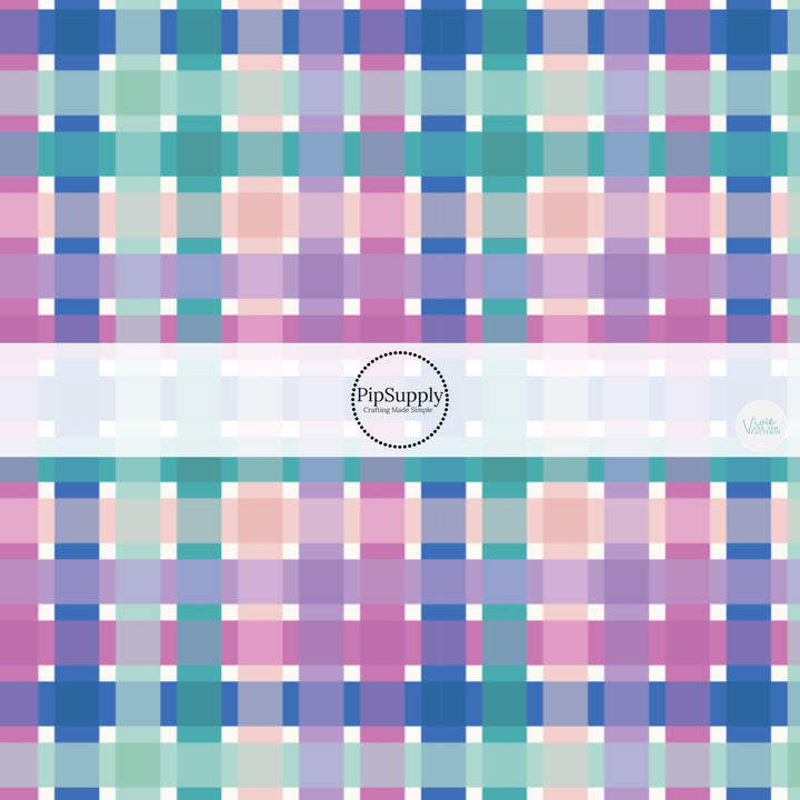 Pink, Blue, and Purple Plaid Printed Fabric by the Yard.