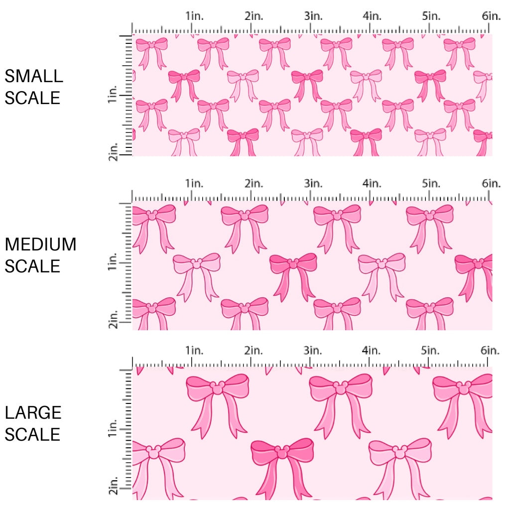This high-quality fabric by the yard features pink coquette bow pattern. This fun patterned fabric can be used for all your sewing and crafting needs!