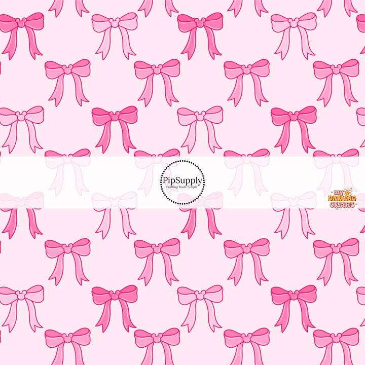 This high-quality fabric by the yard features pink coquette bow pattern. This fun patterned fabric can be used for all your sewing and crafting needs!