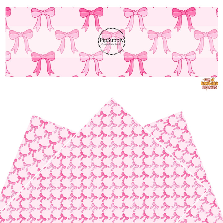 These magical bow themed faux leather sheets contain the following design elements: pink coquette bow pattern. Our CPSIA compliant faux leather sheets or rolls can be used for all types of crafting projects.