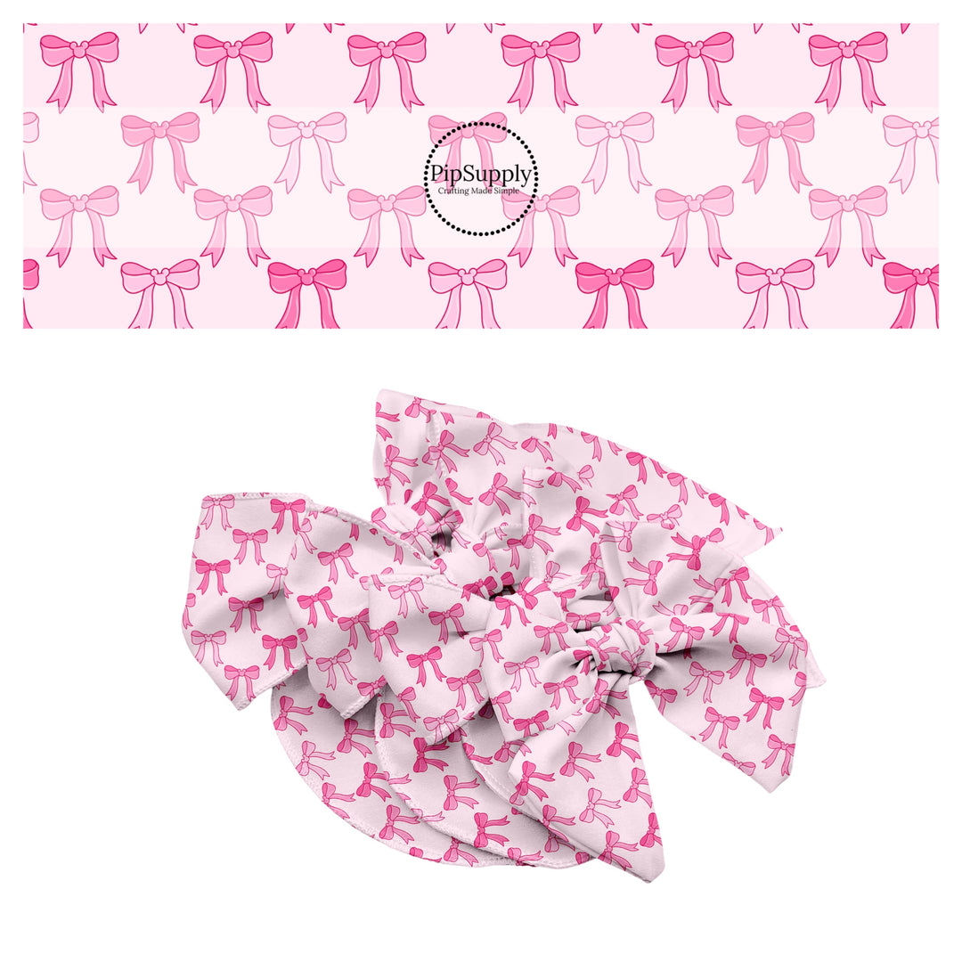 These magical themed no sew bow strips can be easily tied and attached to a clip for a finished hair bow. These bow strips are great for personal use or to sell. These bow strips feature the following design elements: pink coquette bow pattern.