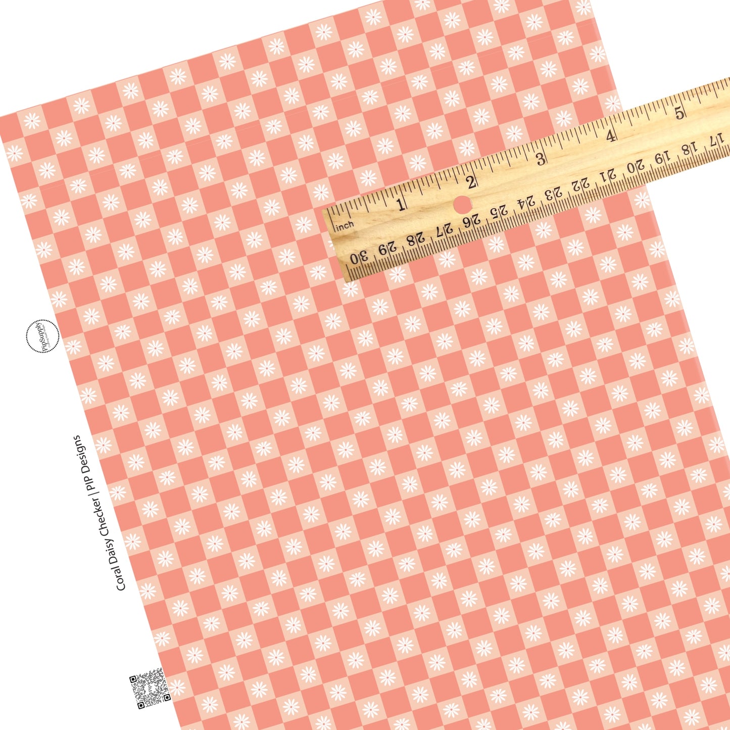 These spring checker faux leather sheets contain the following design elements: daisy flowers on coral checker pattern. Our CPSIA compliant faux leather sheets or rolls can be used for all types of crafting projects. The designer of this pattern is Hay Sis Hay. 