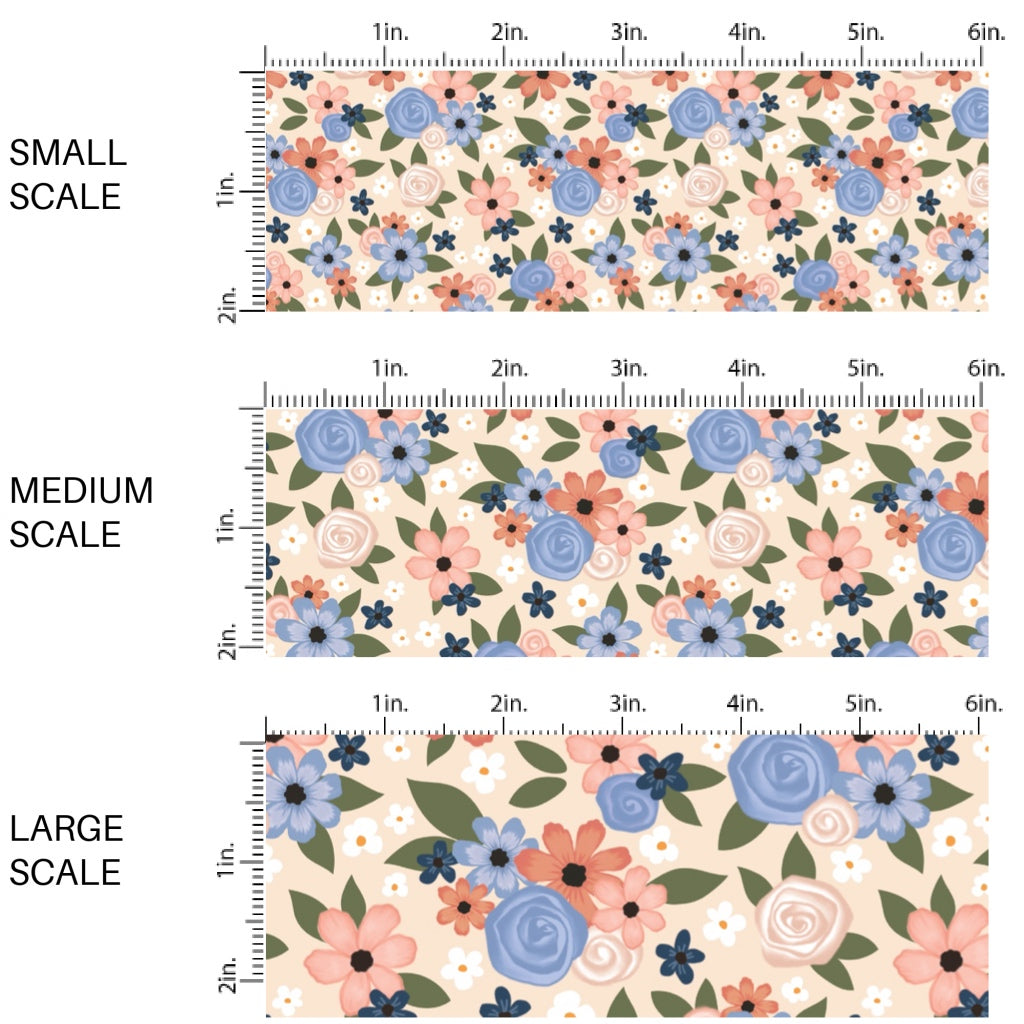 These spring fabric by the yard features coral and navy flowers. This fun pattern fabric can be used for all your sewing and crafting needs!