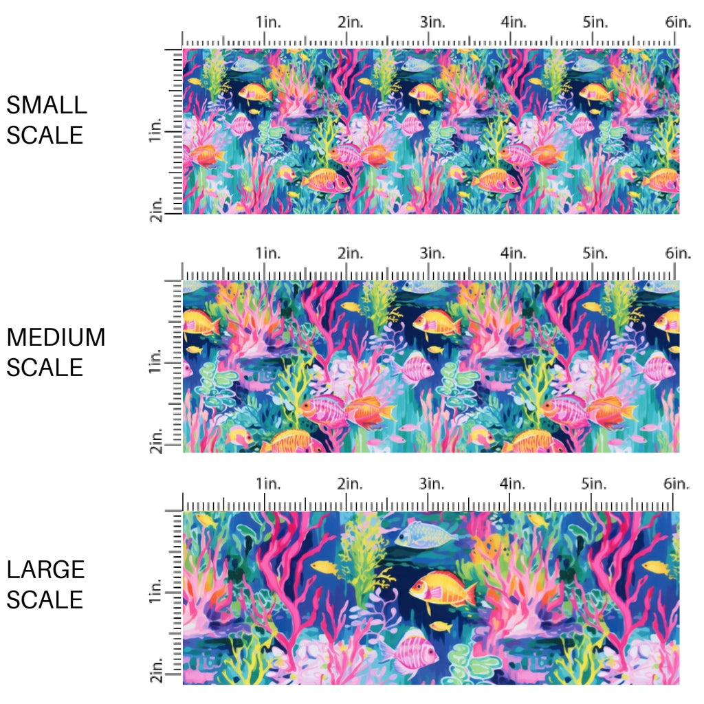 These tropical ocean themed fabric by the yard features glowing jelly fish. This fun pattern fabric can be used for all your sewing and crafting needs!