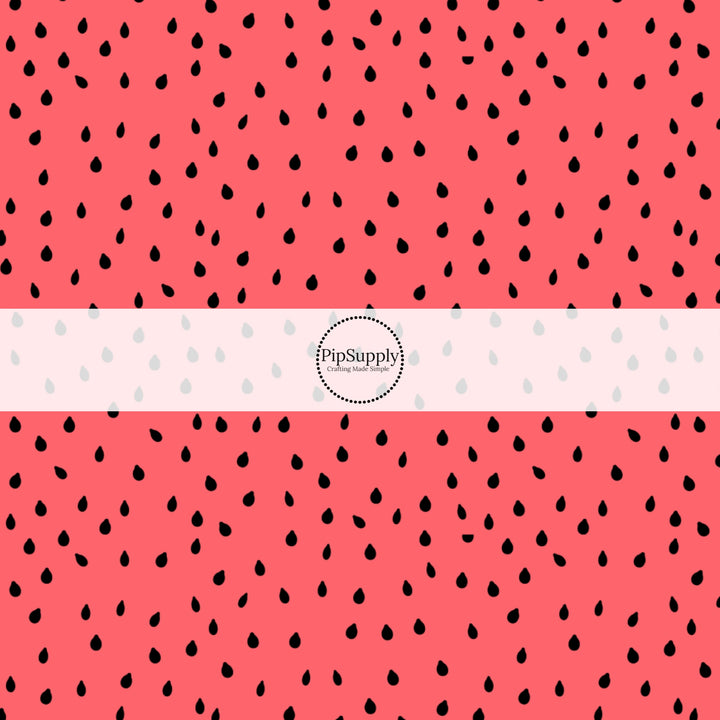 These fruit fabric by the yard features watermelon seeds on coral. This fun pattern fabric can be used for all your sewing and crafting needs!