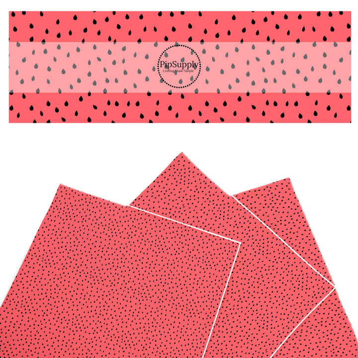 These fruit themed faux leather sheets contain the following design elements: watermelon seeds on coral. Our CPSIA compliant faux leather sheets or rolls can be used for all types of crafting projects.