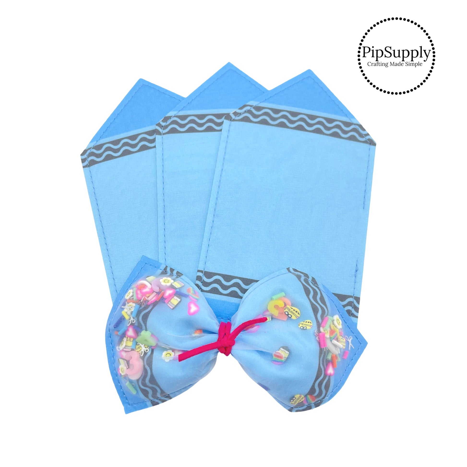 Blue patterned crayon shaker hair bow