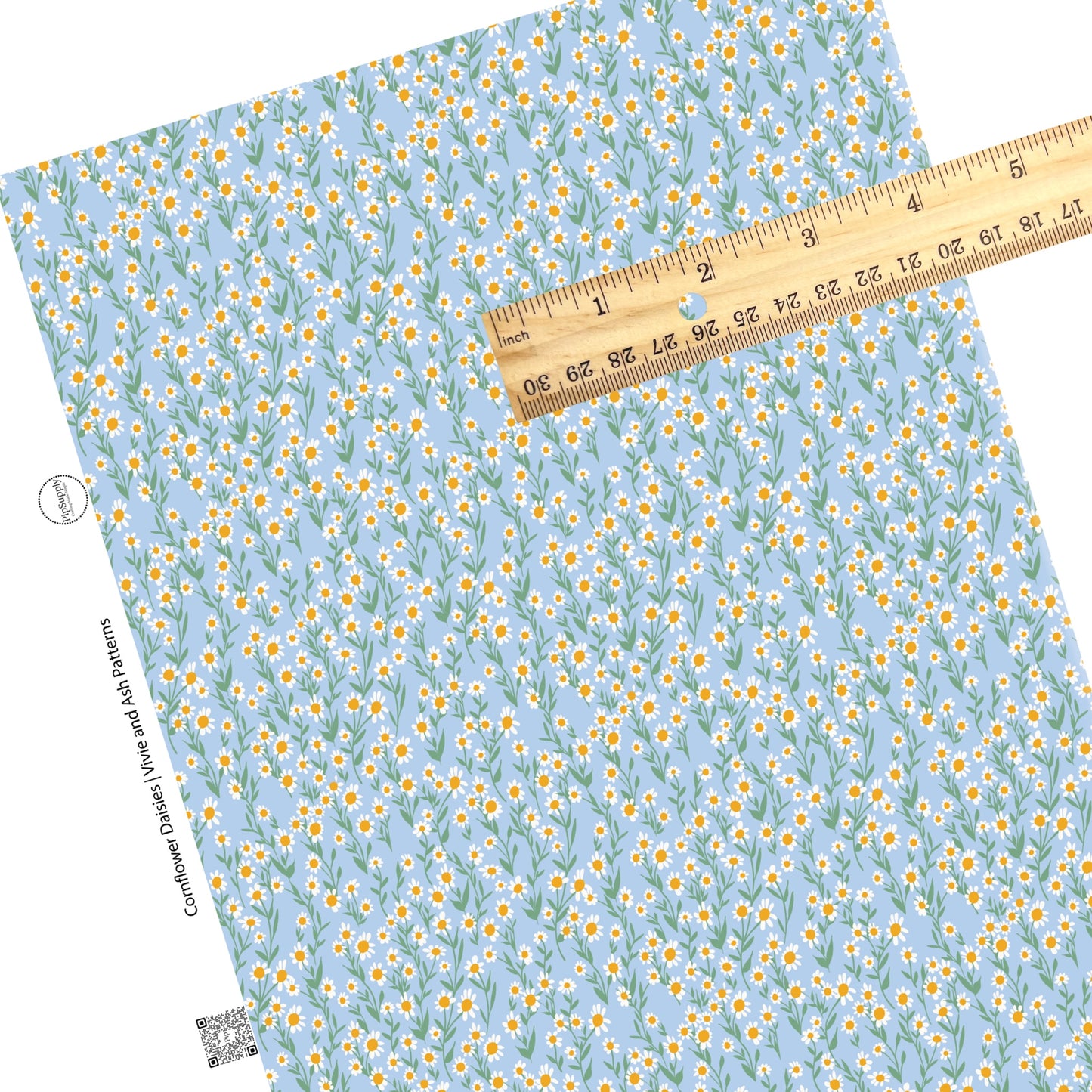 These spring floral faux leather sheets contain the following design elements: cornflower daisies on light blue. Our CPSIA compliant faux leather sheets or rolls can be used for all types of crafting projects. 