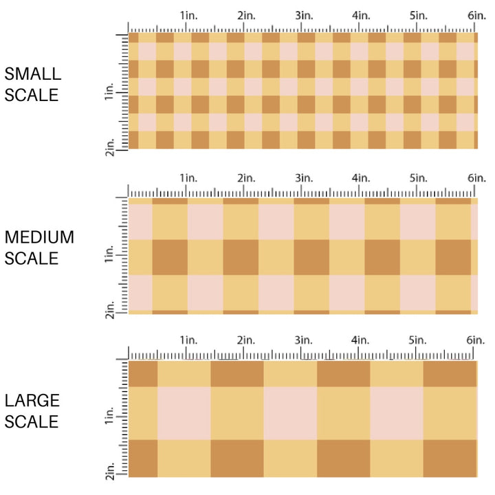 This scale chart of small scale, medium scale, and large scale of these Halloween themed pattern fabric by the yard features the following design elements: pink and orange plaid. This fun spooky themed fabric can be used for all your sewing and crafting needs!