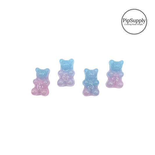 Glossy blue and pink shimmer gummy bear flat back resin embellishment