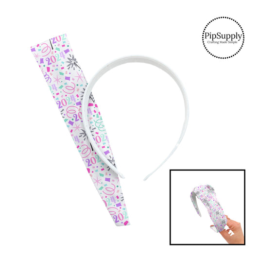 Pastel 2024 and confetti on white knotted headband kit