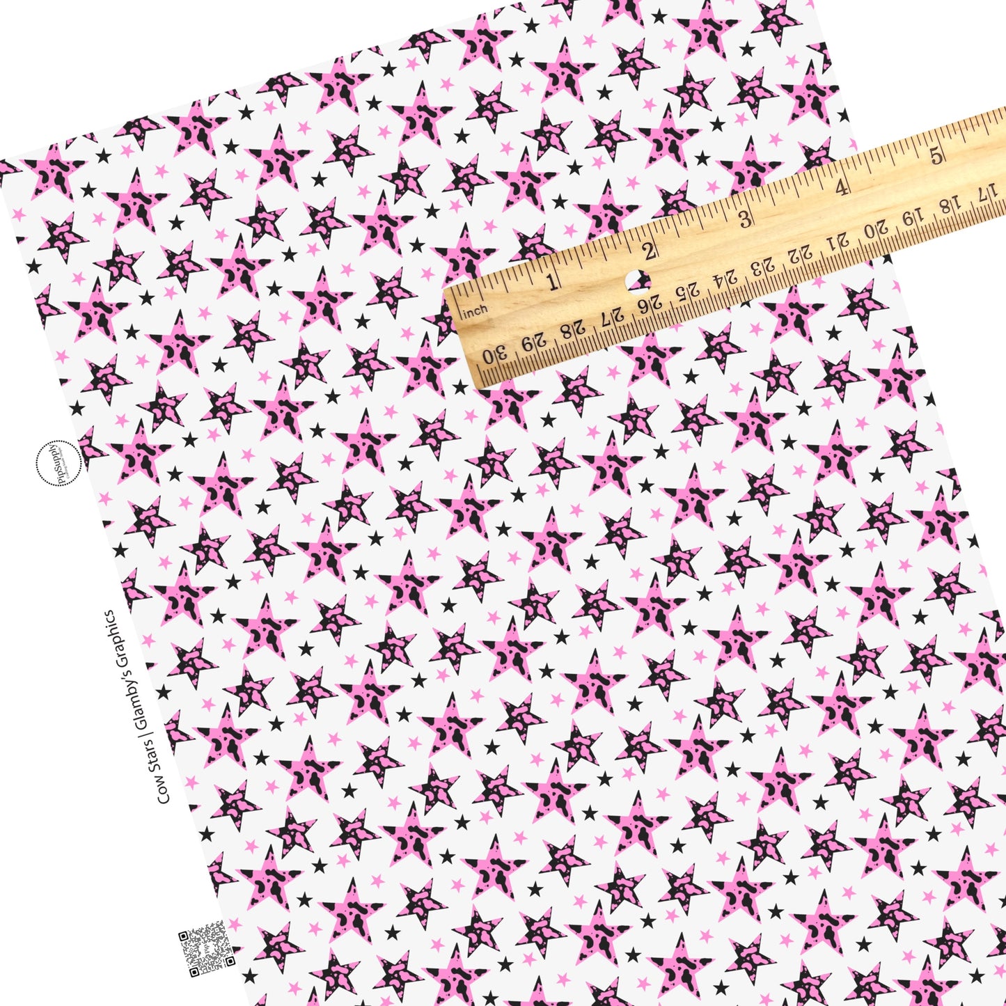 These spring pattern themed faux leather sheets contain the following design elements: pink and black cow pattern stars. Our CPSIA compliant faux leather sheets or rolls can be used for all types of crafting projects.