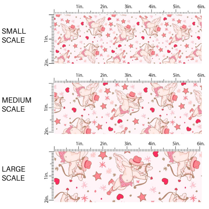 This holiday fabric by the yard features cowboy cupid. This festive pattern fabric can be used for all your sewing and crafting needs!