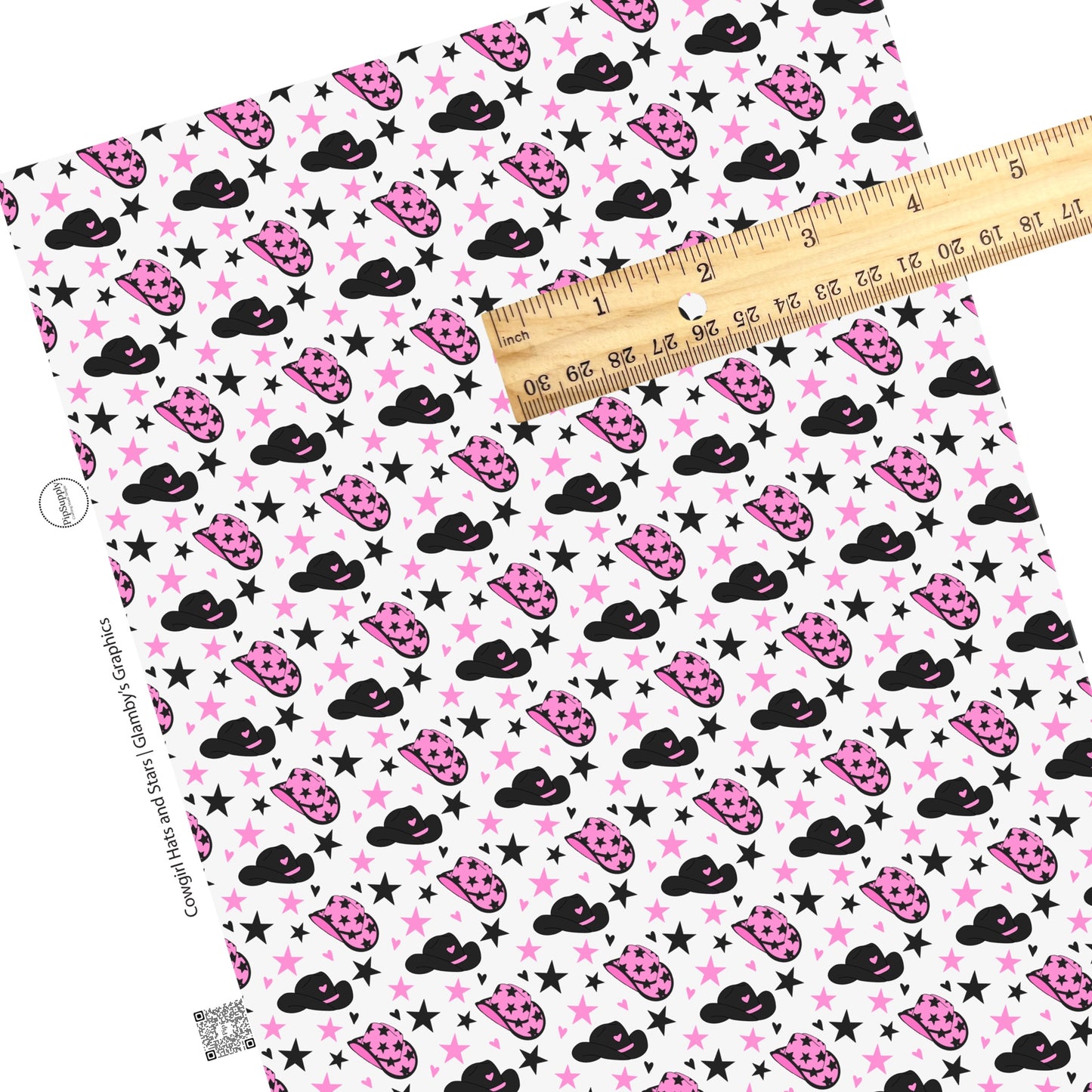 These farm pattern themed faux leather sheets contain the following design elements: pink and black cowgirl hats and stars. Our CPSIA compliant faux leather sheets or rolls can be used for all types of crafting projects.