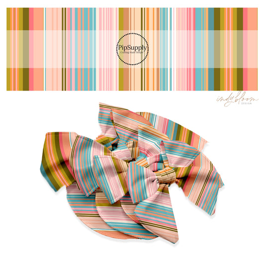 These summer themed no sew bow strips can be easily tied and attached to a clip for a finished hair bow. These summer patterned bow strips are great for personal use or to sell. These bow strips feature western colorful stripes.
