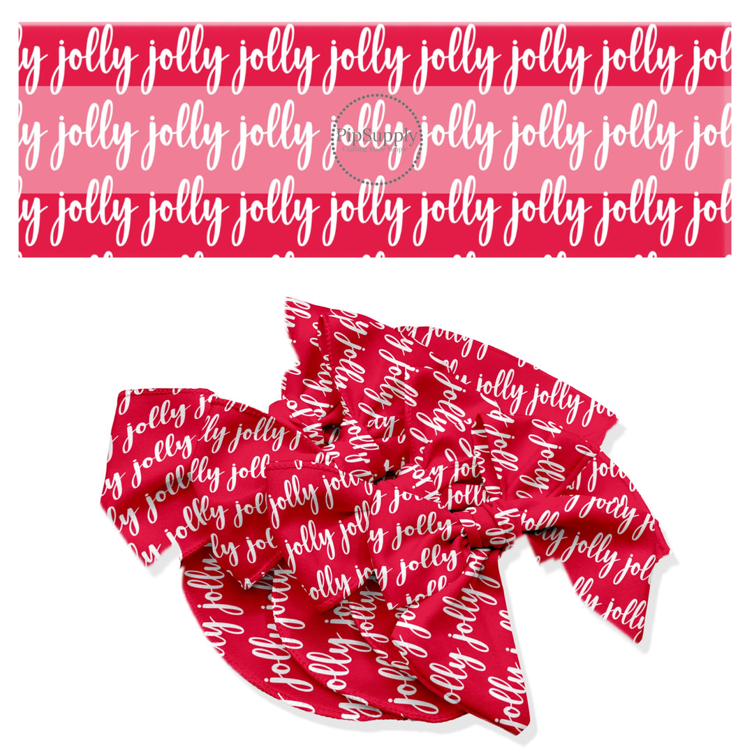 These Christmas no sew bow strips can be easily tied and attached to a clip for a finished hair bow. These holiday bow strips are great for personal use or to sell. These bow strips feature the following design elements: "Jolly" on red.