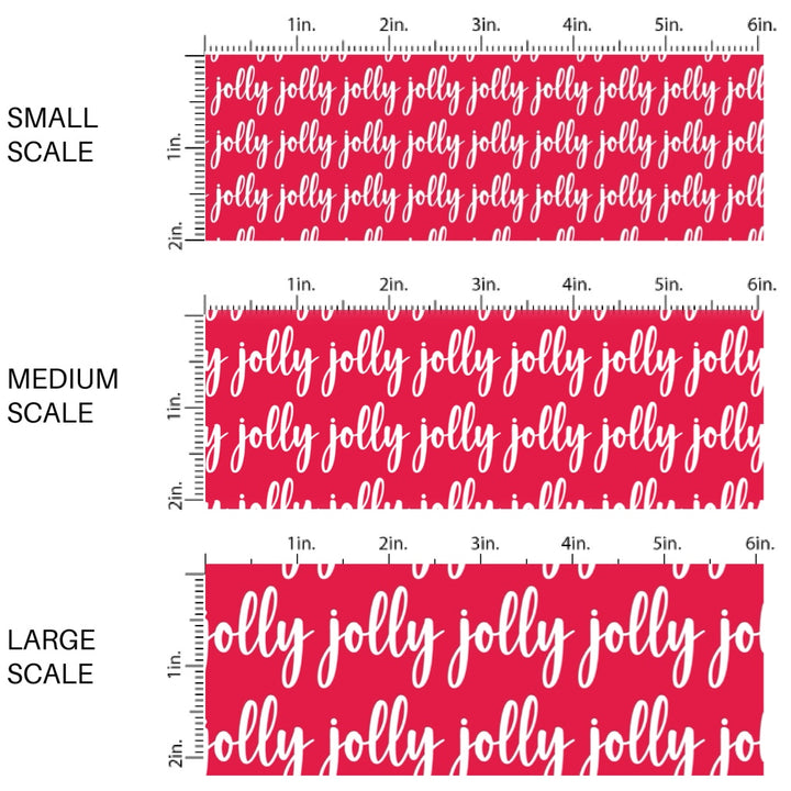 This Christmas fabric by the yard features "Jolly" on red. This fun pattern fabric can be used for all your sewing and crafting needs!