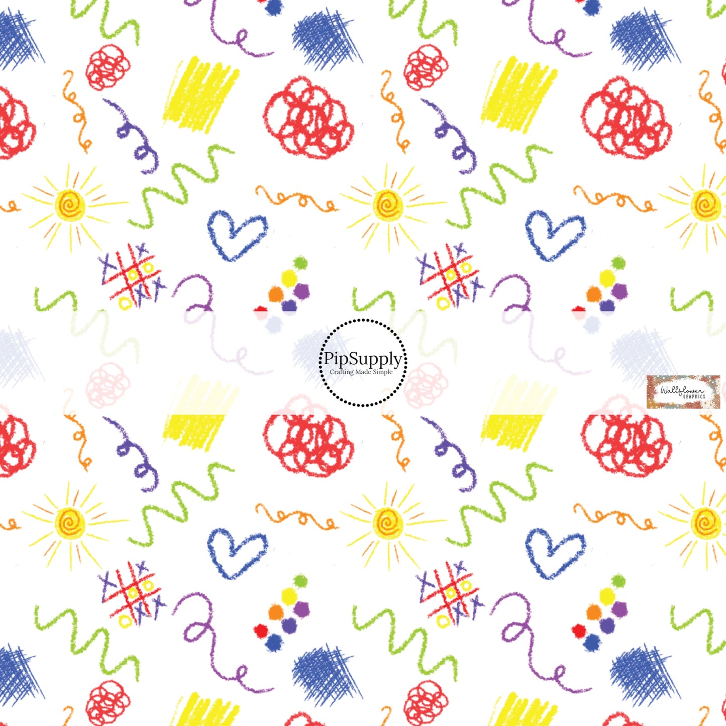 This school supply fabric by the yard features colorful crayon doodles. This fun themed fabric can be used for all your sewing and crafting needs!