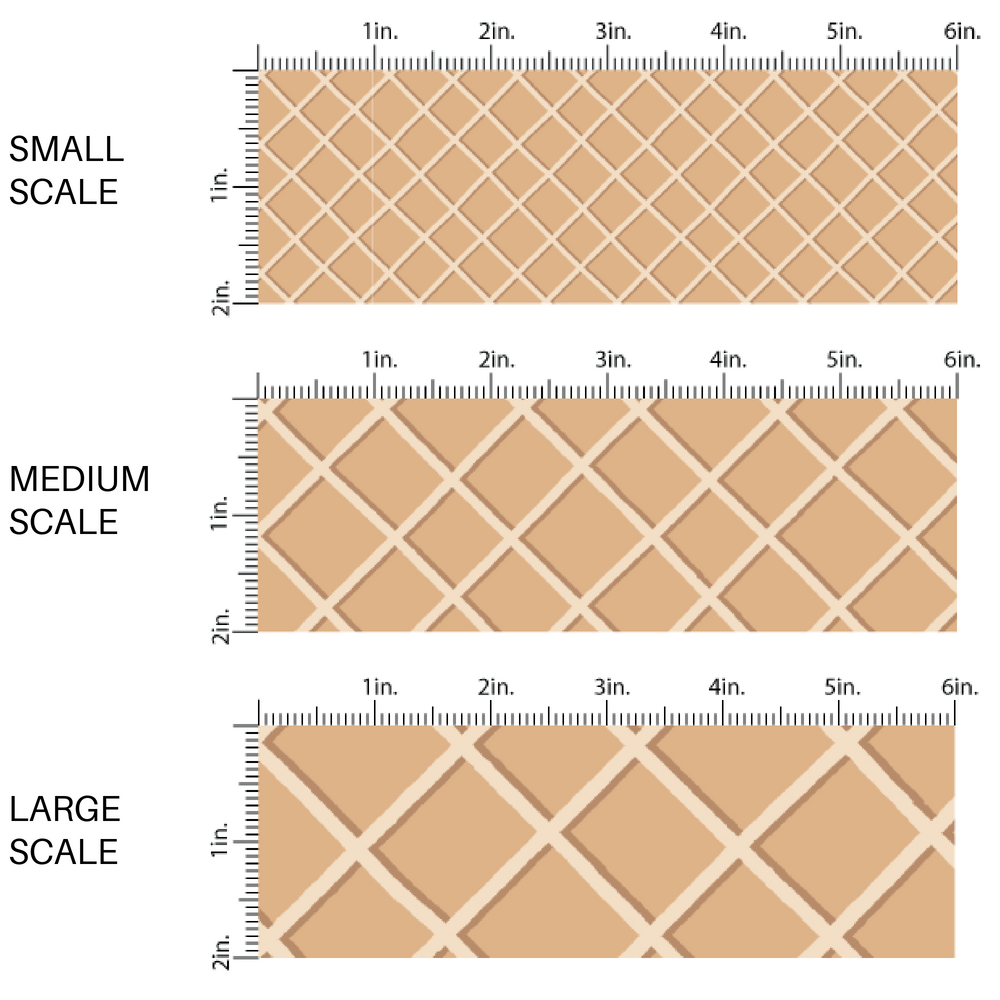 This scale chart of small scale, medium scale, and large scale of these dessert themed cream fabric by the yard features ice cream cone pattern. This fun party themed fabric can be used for all your sewing and crafting needs! 