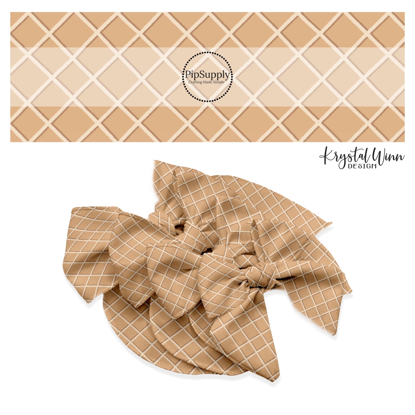 These dessert themed cream no sew bow strips can be easily tied and attached to a clip for a finished hair bow. These fun party themed bow strips are great for personal use or to sell. The bow strips features ice cream cone pattern.