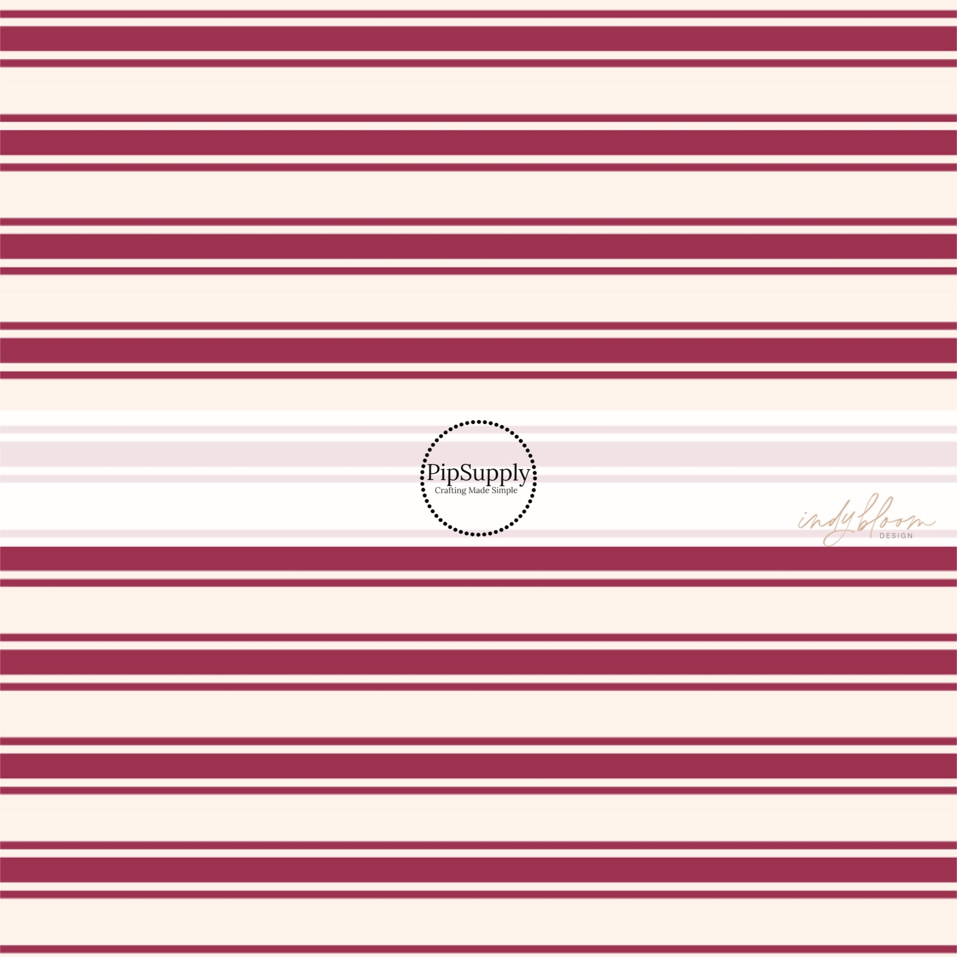 These stripe themed fabric by the yard features mulberry thin and thick stripes on cream. This fun stripe themed fabric can be used for all your sewing and crafting needs! 