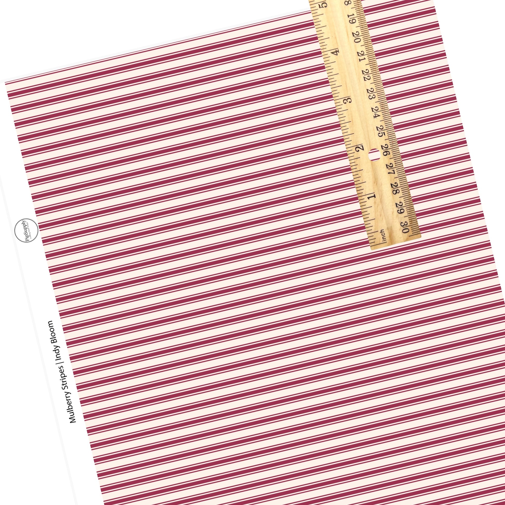 These stripe themed faux leather sheets contain the following design elements: mulberry thin and thick stripes on cream. Our CPSIA compliant faux leather sheets or rolls can be used for all types of crafting projects.