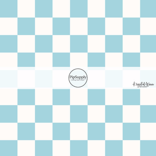 These checkered themed fabric by the yard features cream and light blue checkered pattern. This fun party themed fabric can be used for all your sewing and crafting needs! 