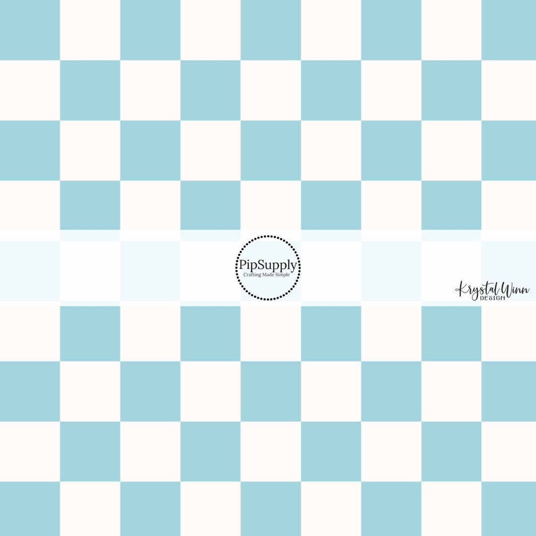 These checkered themed fabric by the yard features cream and light blue checkered pattern. This fun party themed fabric can be used for all your sewing and crafting needs! 