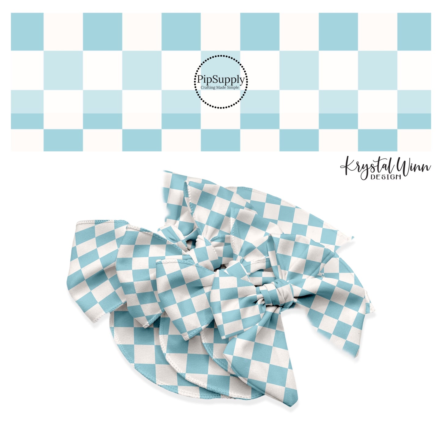 These checkered themed no sew bow strips can be easily tied and attached to a clip for a finished hair bow. These fun party themed bow strips are great for personal use or to sell. The bow strips features cream and light blue checkered pattern.