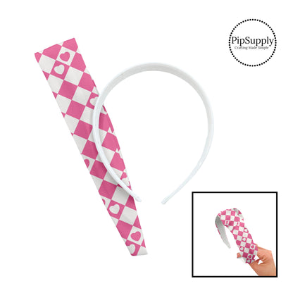 Pink and white hearts with pink and white checkered knotted headband kit