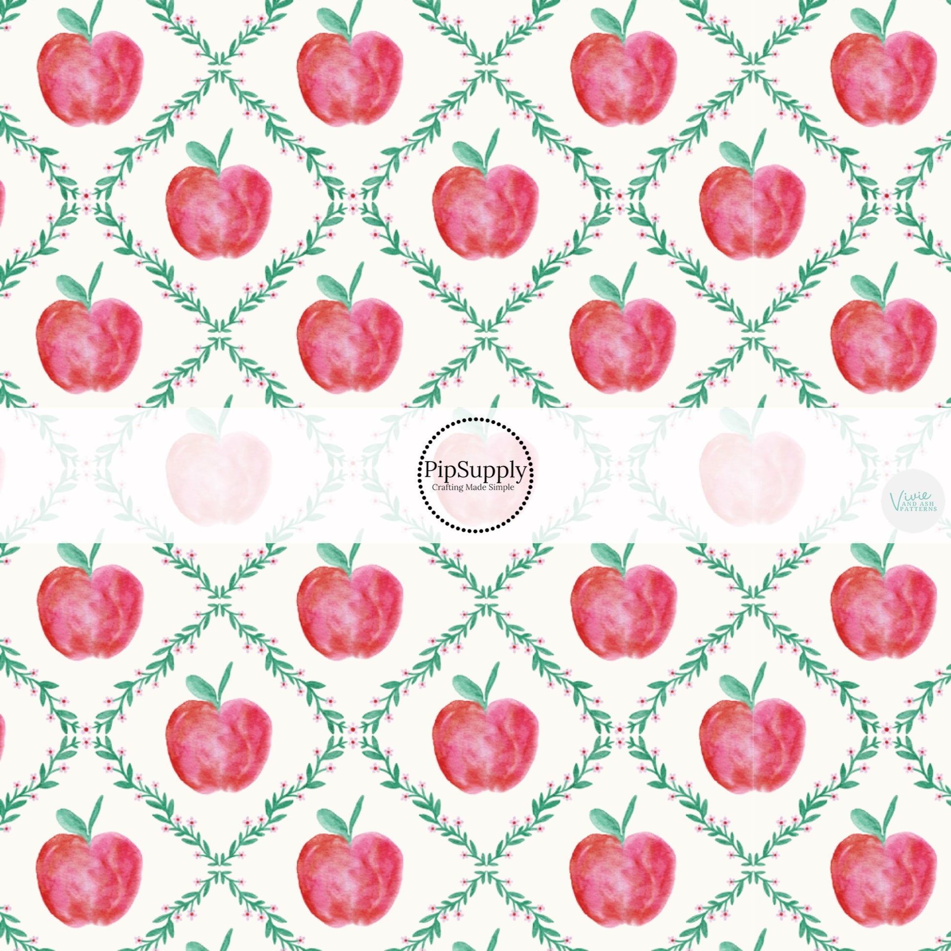 These school themed fabric by the yard features red apples and lattice on cream. This fun themed fabric can be used for all your sewing and crafting needs!